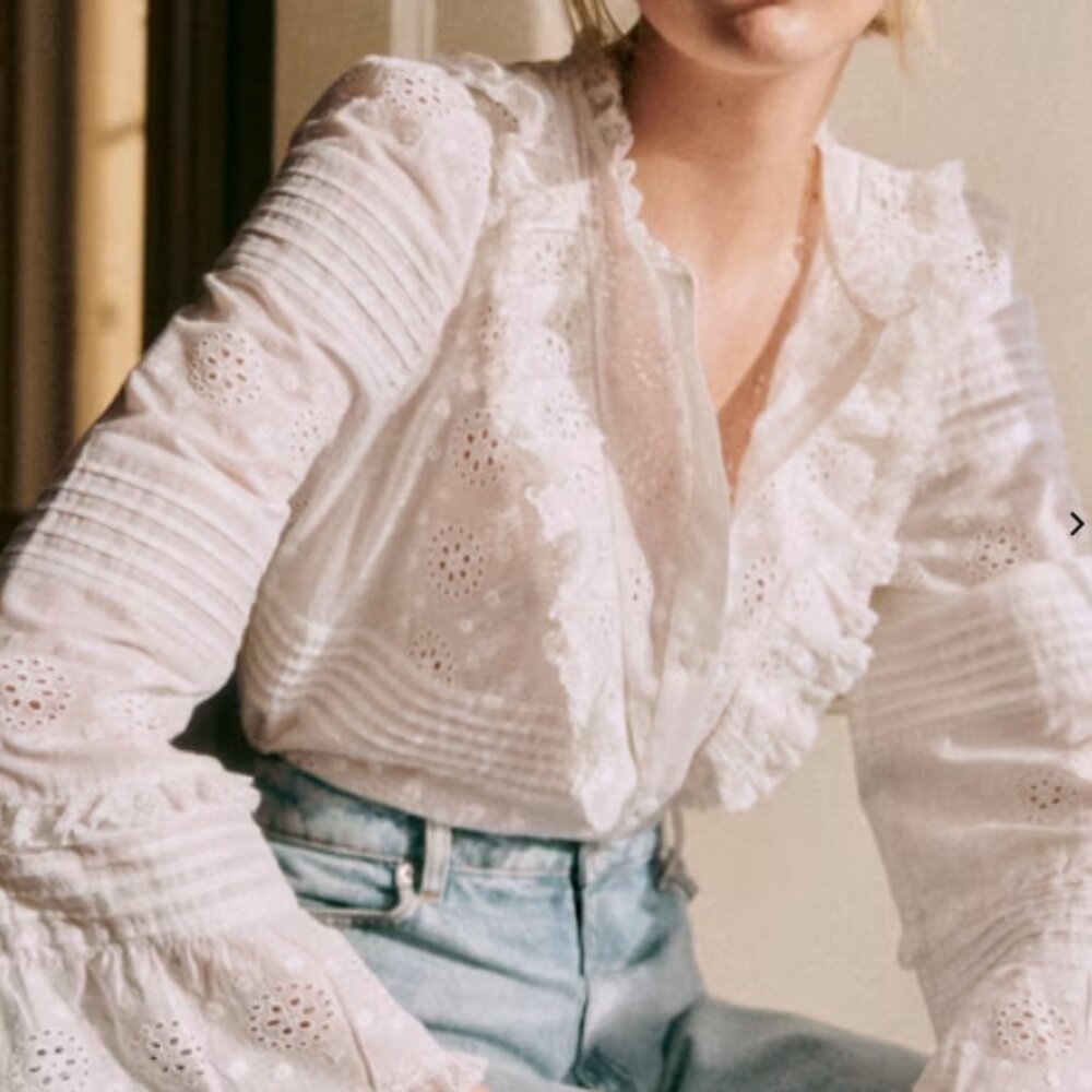 Sezane White Eyelet Ruffle Blouse - Picture 6 of 7